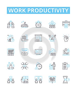 Work productivity vector line icons set. Efficiency, Productivity, Quality, Output, Results, Accomplishments
