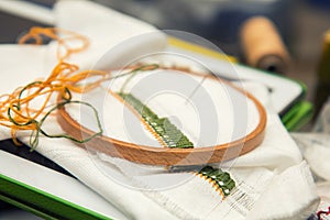 Work in progress. Embroidery on the linen fabric