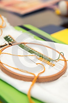 Work in progress. Embroidery on the linen fabric