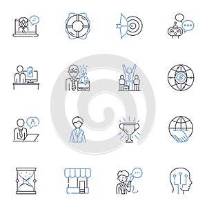 Work progression line icons collection. Achievements, Advancement, Ambition, Career, Development, Direction, Elevation