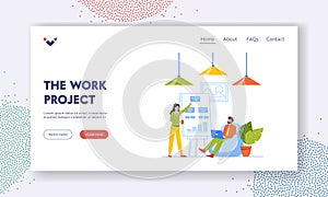 Work Project Landing Page Template. Business Presentation or Coworking Development Concept with Characters in Office