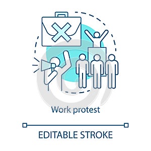 Work protest concept icon. Social demonstration, labor union strike, communism idea thin line illustration. Angry