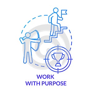 Work with purpose blue concept icon. Job achievement. Corporate labor. Employee ambition. Career growth. Avoid burnout