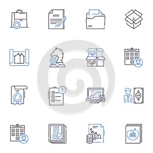 Work records line icons collection. Efficiency, Performance, Productivity, Attendance, Overtime, Compensation photo