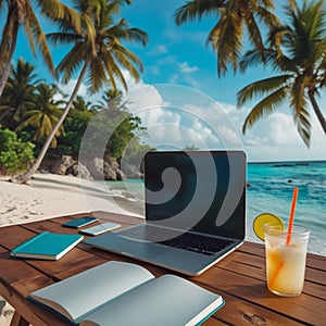 Work remotely by the beach: paradise for digital nomads. photo