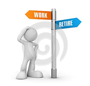 Work retire direction sign concept 3d illustration