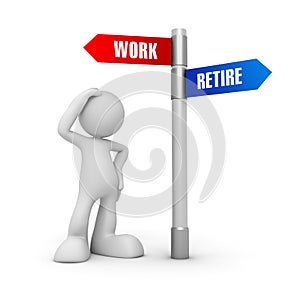 Work retire direction sign concept 3d illustration