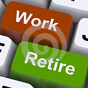 Work Or Retire Signpost Shows Choice Of Working Or Retirement