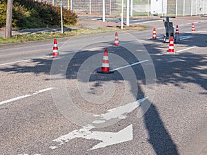 Work on road marking with pylons