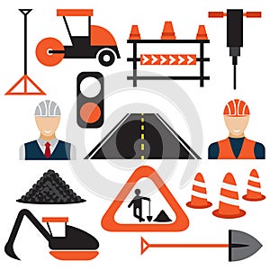 work,road works flat design icons