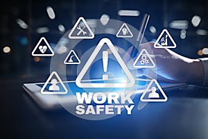 Work Safety Concept on the virual screen.