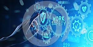 Work safety instruction standards law insurance industrial technology and regulation concept.