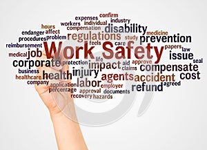 Work Safety word cloud and hand with marker concept