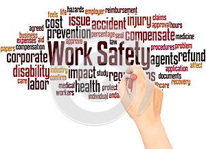 Work Safety word cloud hand writing concept