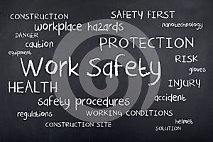 Work Safety Workplace Safe First Word Cloud Concept photo