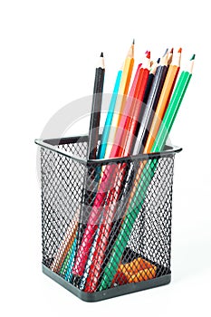 Work space colored pencil Set for Office and Education at School concept isolate on white background