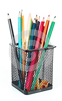 Work space colored pencil Set for Office and Education at School concept isolate on white background