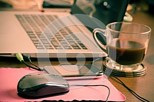 Work space,laptop and coffee