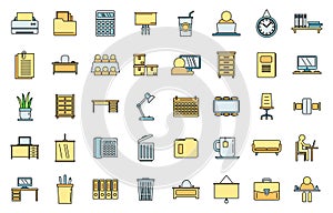 Work space organization icons set vector color line