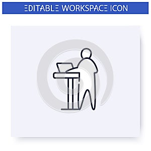 Work standing line icon. Editable illustration