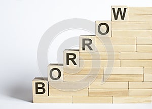 Work strategy on the wood blocks BORROW on the white background
