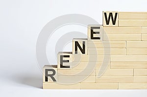 Work strategy on the wood blocks RENEW on the white background