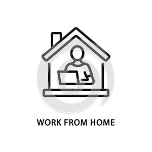 Work and study from home flat line icon. Vector illustration remote employee.