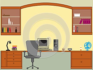 Work and study room interior desgin flat vector illustration