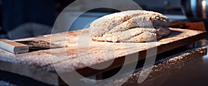 Work surface with flour and dough