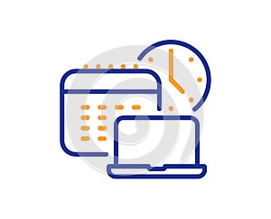 Work time line icon. Laptop with calendar sign. Vector