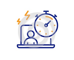 Work timer line icon. Task stopwatch time sign. Vector