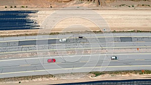 Work to expand the carriageway on a suburban freeway. view from above