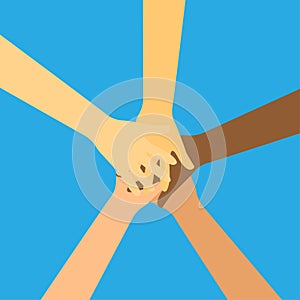 Work together hands, folded hands in a heap, vector illustration