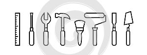 Work tool icon set, tools in line art