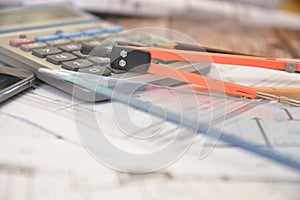 Work tools for architects engineer on project design costruction building house photo