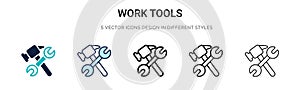 Work tools icon in filled, thin line, outline and stroke style. Vector illustration of two colored and black work tools vector