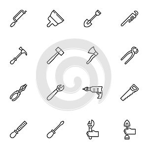 Work tools line icons set