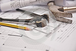 Work tools on project design costruction building house photo