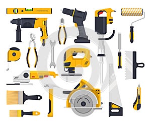 Work tools set, construction, carpentry, woodwork vector