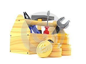Work tools with stack of coins