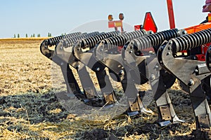 Work of the trailed unit for tillage in the field