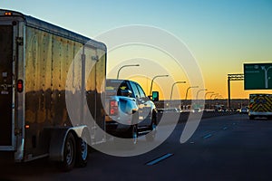 Work truck towing on the highway