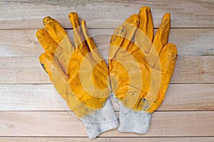 Work yellow gloves consisting photo