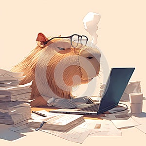 Workaholic Capybara - Funny Animal Office Humor