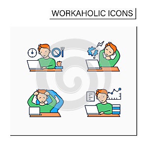 Workaholic color icons set