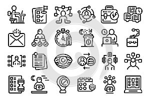 Workaholic icons set outline vector. Woman tired burnout