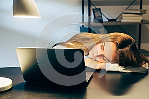 workaholic remote job tired sleeping woman office