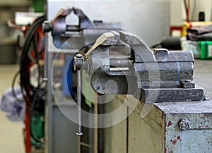 Workbench inside a mechanical workshop