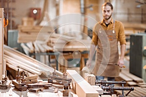Workbench with vintage carpentry tools