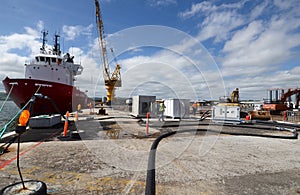 Workboat in dock at Barry Beach Marine Terminal Australia